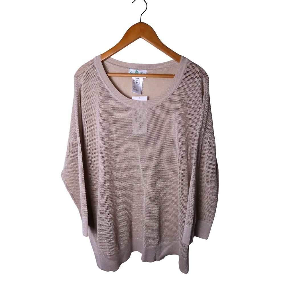 NWT Coconut Row Palm Beach Women XXL Metallic Open Knit Sweater Tunic Beige